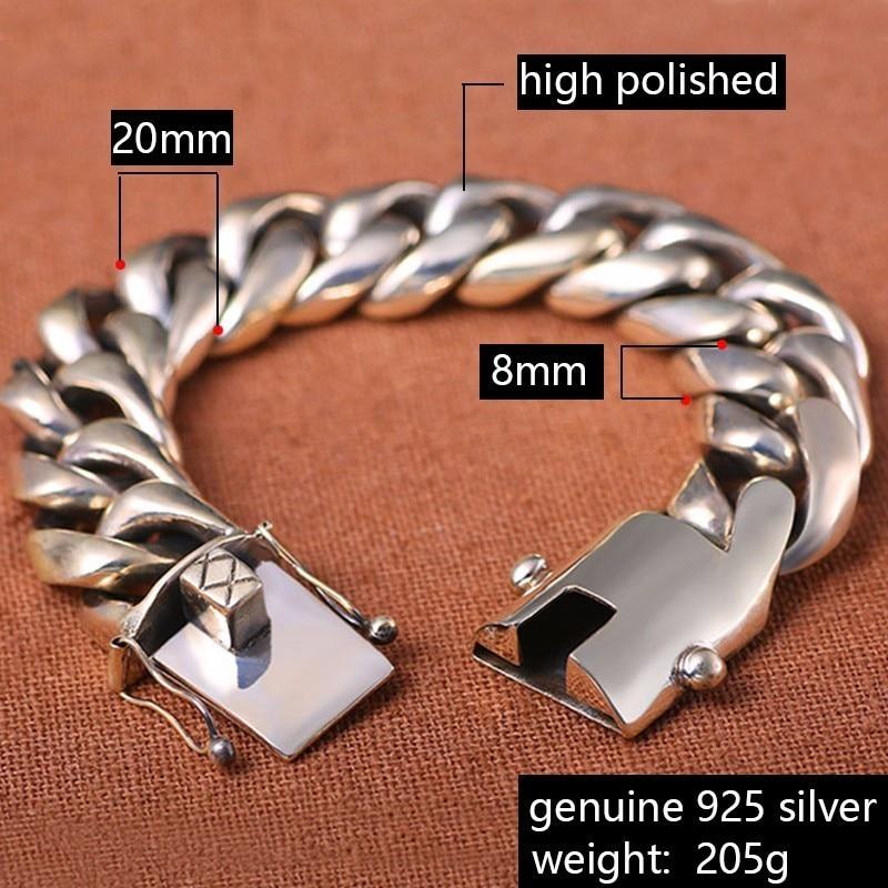 Men's 205 Gram Solid 925 Silver Link Chain Punk Big Heavy Bracelet - SolaceConnect.com