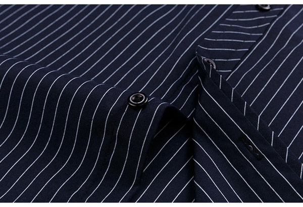 Men's 2103 Classic Standard-fit Plaid striped Office Dress Shirt Single Patch Pocket Long Sleeve Formal Business Basic Shirts  -  GeraldBlack.com