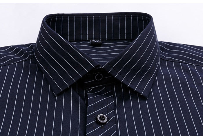 Men's 2103 Classic Standard-fit Plaid striped Office Dress Shirt Single Patch Pocket Long Sleeve  -  GeraldBlack.com