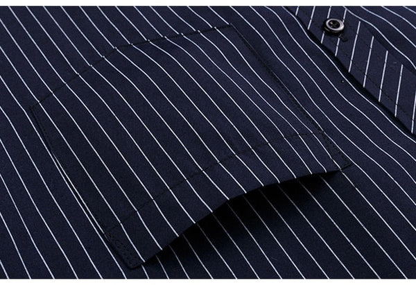 Men's 2107 Classic Standard-fit Plaid striped Office Dress Shirt Single Patch Pocket Long Sleeve  -  GeraldBlack.com