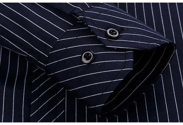 Men's 2107 Classic Standard-fit Plaid striped Office Dress Shirt Single Patch Pocket Long Sleeve  -  GeraldBlack.com