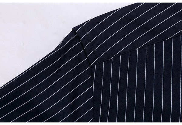 Men's 2111 Classic Standard-fit Plaid striped Office Dress Shirt Single Patch Pocket Long Sleeve  -  GeraldBlack.com