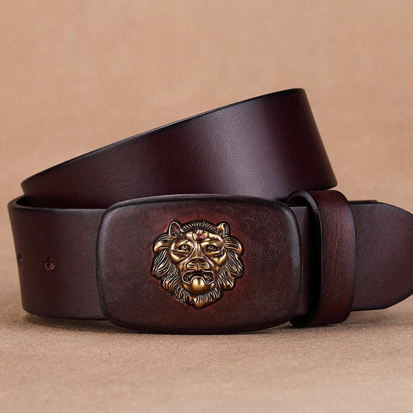 Men's 3.8cm Width Wide Smooth Tiger Buckle Genuine Leather Belt Waistband  -  GeraldBlack.com
