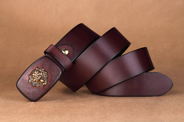 Men's 3.8cm Width Wide Smooth Tiger Buckle Genuine Leather Belt Waistband  -  GeraldBlack.com