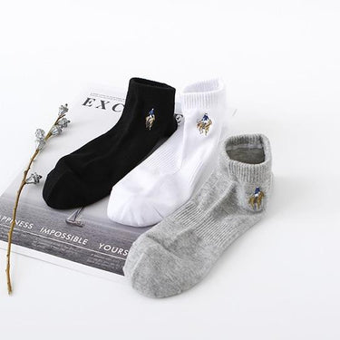 Men's 3 Pairs Black White Gray Business Embroidery Combed Cotton Ankle Socks - SolaceConnect.com