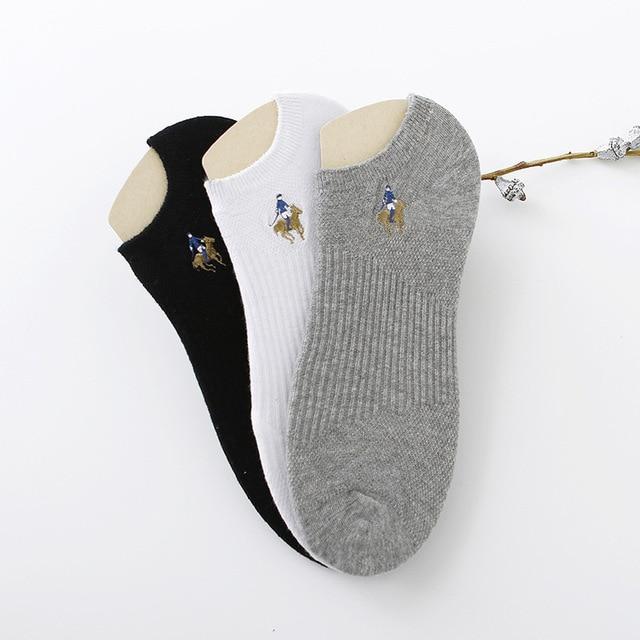 Men's 3 Pairs Black White Gray Business Embroidery Combed Cotton Ankle Socks  -  GeraldBlack.com