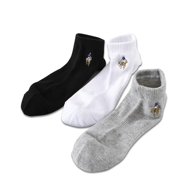 Men's 3 Pairs Black White Gray Business Embroidery Combed Cotton Ankle Socks  -  GeraldBlack.com