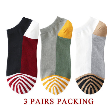 Men's 3 Pairs Lot Casual Cotton Striped Pattern Comfortable Ankle Socks  -  GeraldBlack.com