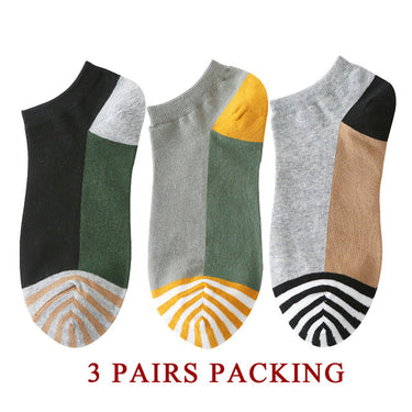 Men's 3 Pairs Lot Casual Cotton Striped Pattern Comfortable Ankle Socks  -  GeraldBlack.com