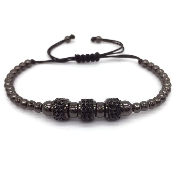Men's 3 Tube Micro Pave CZ &amp; 4mm Beads Macrame Braided Charm Bracelets - SolaceConnect.com