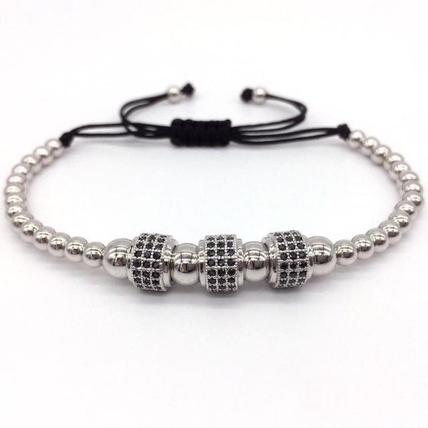 Men's 3 Tube Micro Pave CZ &amp; 4mm Beads Macrame Braided Charm Bracelets - SolaceConnect.com