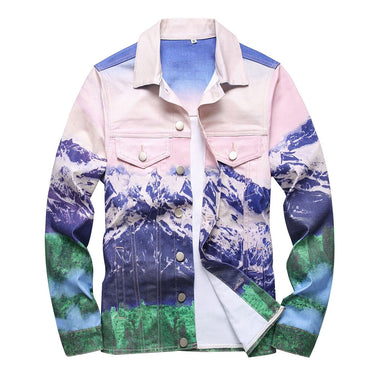 Men's 3D Digital Mountain Forest Painted Print Long Sleeves Stretch Jacket  -  GeraldBlack.com