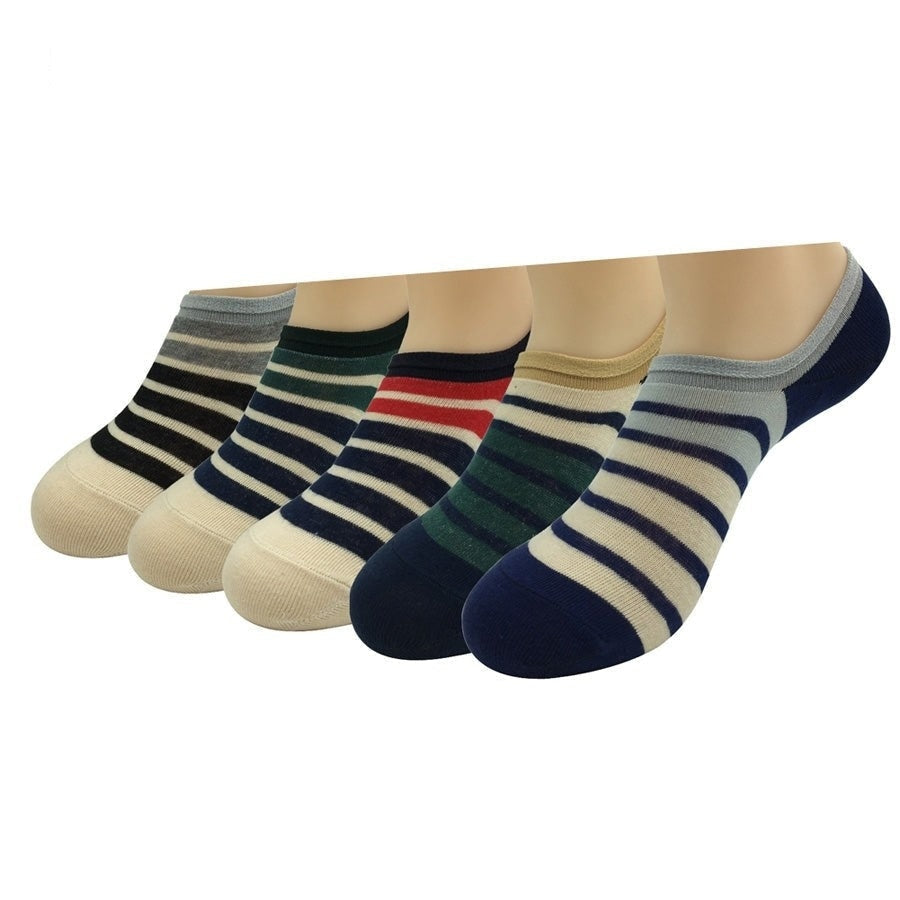 Men's 5 Pairs Lot Cotton Japan Korean Style Striped No Show Ankle Socks  -  GeraldBlack.com