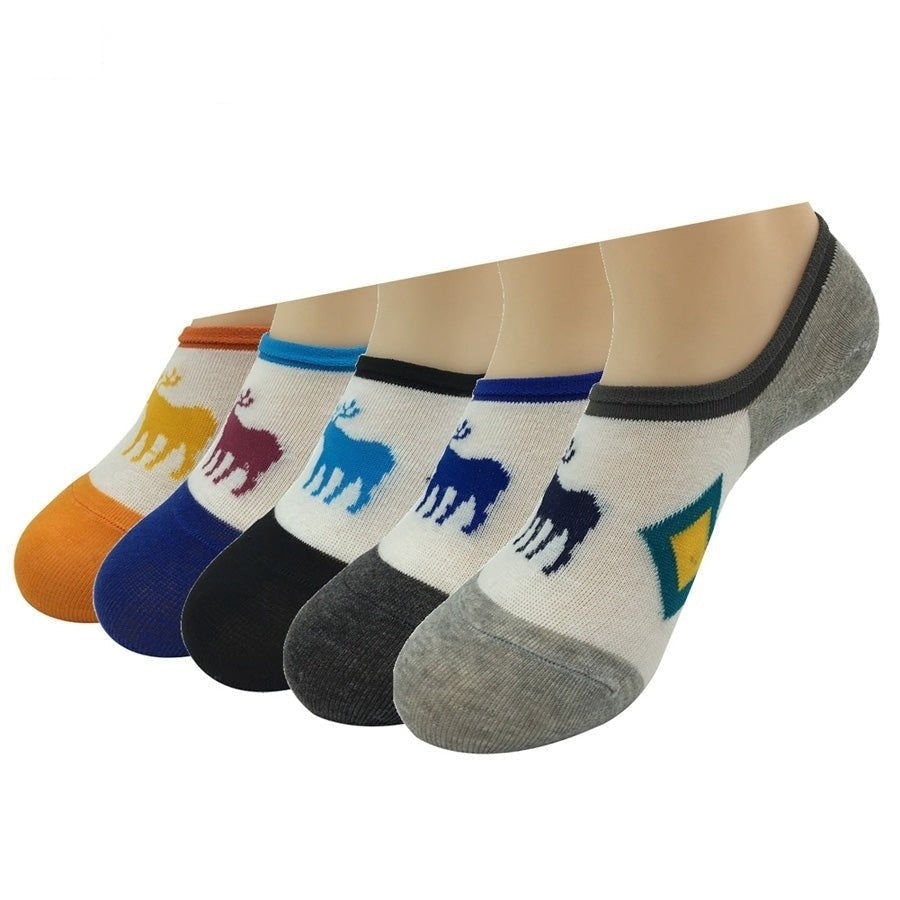 Men's 5 Pairs Lot No Show Casual Cotton Deer Pattern Ankle Socks  -  GeraldBlack.com
