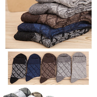 Men's 5 Pairs Lot Wool Cashmere Rhombus Pattern Casual Winter Socks  -  GeraldBlack.com