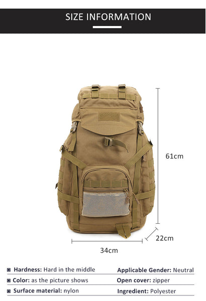 Men's 60L Outdoor Tactical Mountaineering Large Military Hiking Bag  -  GeraldBlack.com