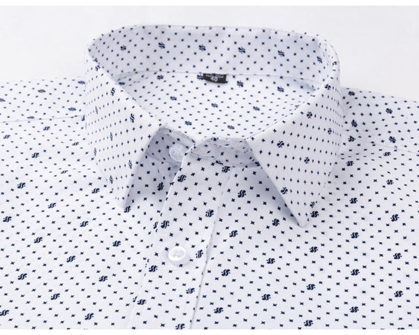 Men's 65-02 Classic Long Sleeve Print striped Basic Dress Shirts Single Patch Pocket 65% Cotton Business Standard-fit Office Shirt  -  GeraldBlack.com