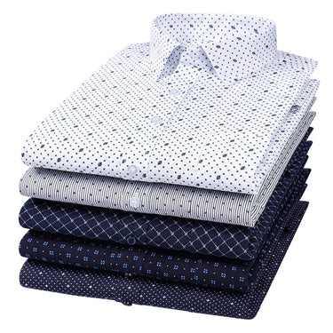 Men's 65-03 Classic Long Sleeve Print striped Basic Dress Shirts Single Patch Pocket 65% Cotton  -  GeraldBlack.com