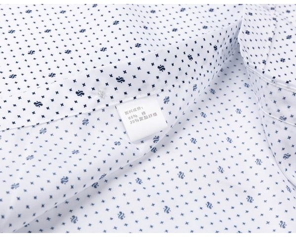 Men's 65-13 Classic Long Sleeve Print striped Basic Dress Shirts Single Patch Pocket 65% Cotton  -  GeraldBlack.com