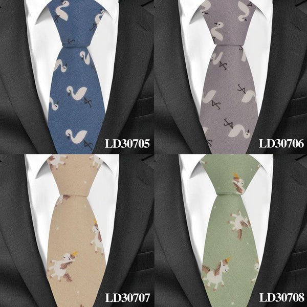 Men's 7cm Business Fashion Groom Cravats Cotton Printed Necktie - SolaceConnect.com