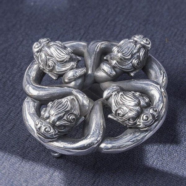 999 Sterling Silver dragon head men's handmade belt buckle buckles jewelry DIY A5260 - SolaceConnect.com