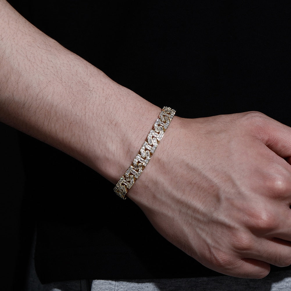 Men's 9mm Iced Out Baguette Spring Ring Clasp Bracelet Hiphop Jewelry  -  GeraldBlack.com