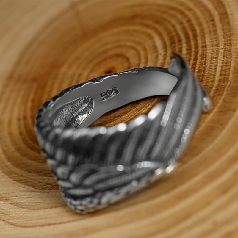 Unisex Adjustable Vintage Biker Eagle Wing Feather Retro Ring in Black - SolaceConnect.com