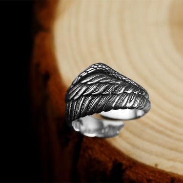 Unisex Adjustable Vintage Biker Eagle Wing Feather Retro Ring in Black - SolaceConnect.com