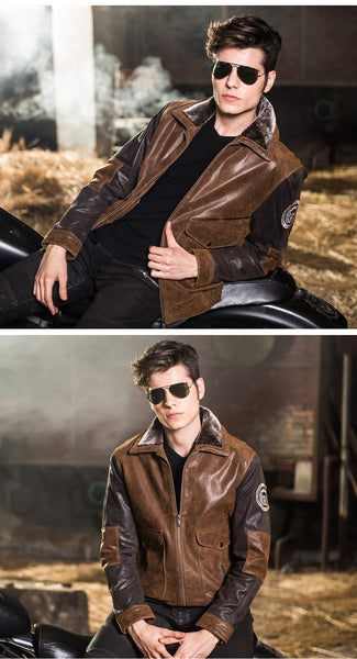 Men's Air Force Flight Real Pigskin Genuine Leather Jacket Coat - SolaceConnect.com