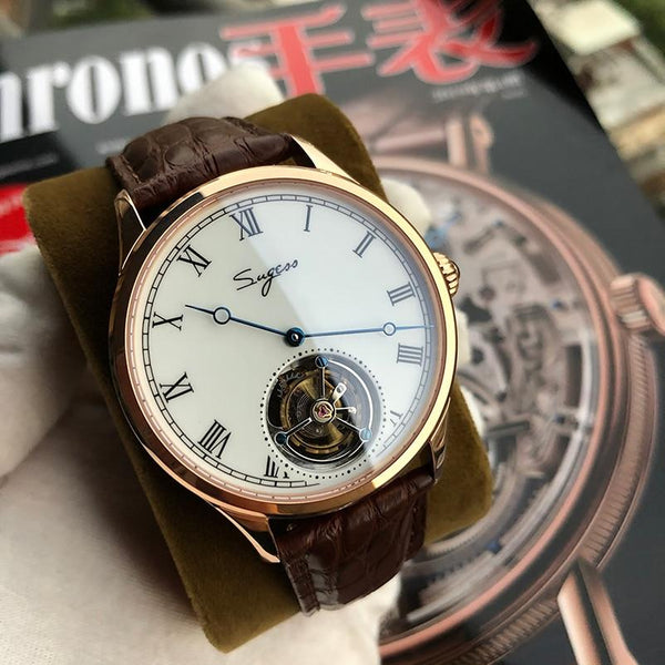 Men's Alligator Pattern Leather Sapphire Seagull Tourbillon Mechanical Watches - SolaceConnect.com