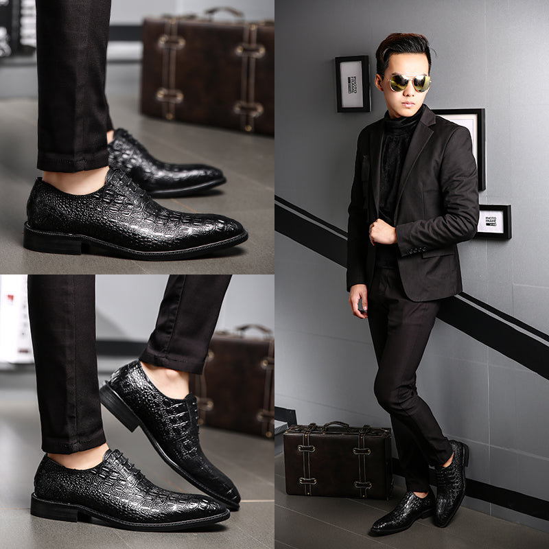 Men's Alligator Style Genuine Leather Lace Up Wedding Party Business Shoes  -  GeraldBlack.com
