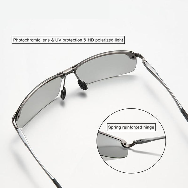 Men's Aluminum Frame Photochromic UV400 Polarized Sunglasses Eyewear - SolaceConnect.com