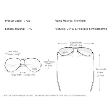 Men's Aluminum Frames Photochromic Polarized UV400 Lens Sunglasses Eyewear - SolaceConnect.com