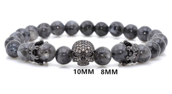 Men's &amp; Women's Micro Pave CZ Beads Skull Design Stone Bracelet  -  GeraldBlack.com
