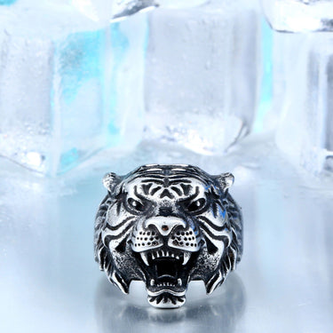Men's Animal Pattern Stainless Steel Titanium Ring with Tiger Head  -  GeraldBlack.com