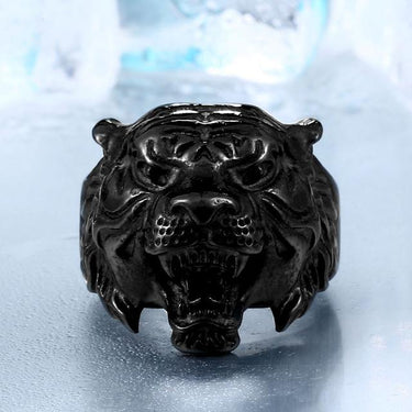 Men's Animal Pattern Stainless Steel Titanium Ring with Tiger Head - SolaceConnect.com