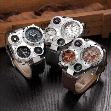 Men's Antique Luxury Sport Multiple Time Zone Casual Leather Quartz Watch  -  GeraldBlack.com