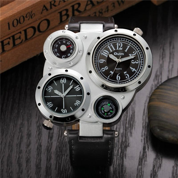 Men's Antique Luxury Sport Multiple Time Zone Casual Leather Quartz Watch - SolaceConnect.com
