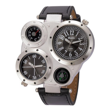 Men's Antique Luxury Sport Multiple Time Zone Casual Leather Quartz Watch - SolaceConnect.com