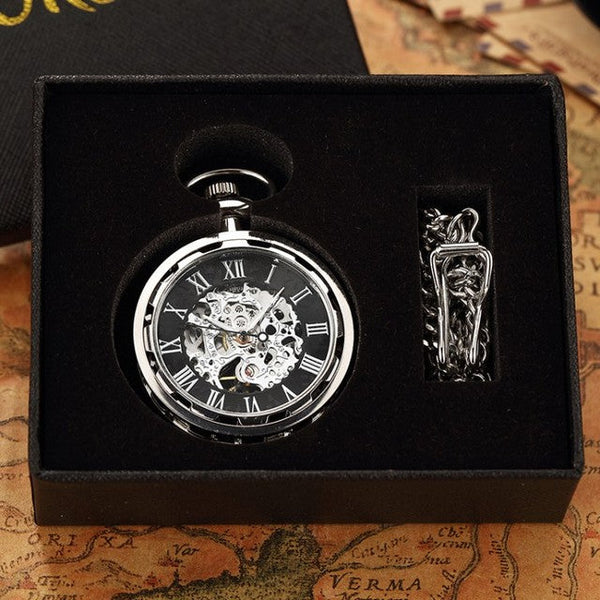 Men's Antique Skeleton Mechanical Steampunk Pocket Fob Watch  -  GeraldBlack.com