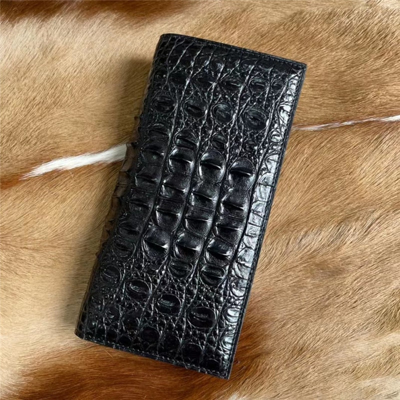 Men's Authentic Black Color Alligator Pattern Genuine Leather Long Wallet  -  GeraldBlack.com