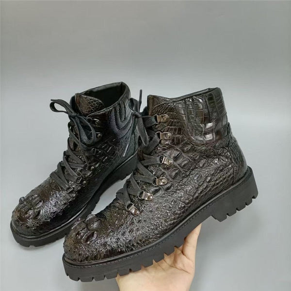 Men's Authentic Genuine Alligator Leather Lace-up Round Toe Boots  -  GeraldBlack.com