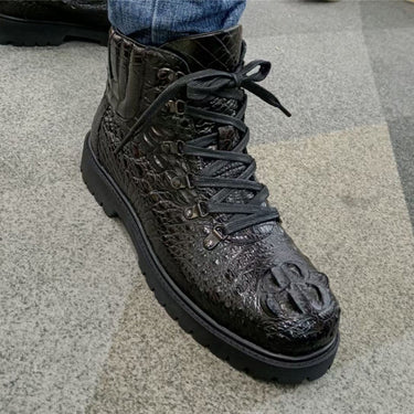 Men's Authentic Genuine Alligator Leather Lace-up Round Toe Boots  -  GeraldBlack.com