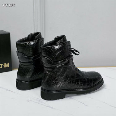 Men's Authentic Genuine Crocodile Skin Wool Lining Lace-up Short Boots  -  GeraldBlack.com