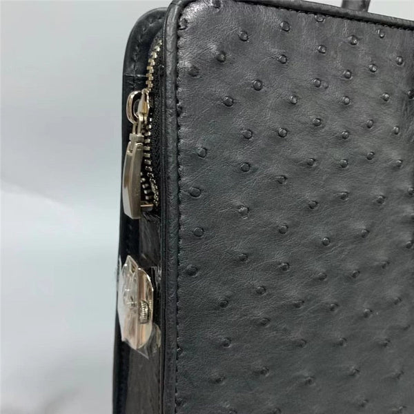 Men's Authentic Ostrich Skin Business Zipper Large Passcode Briefcase  -  GeraldBlack.com