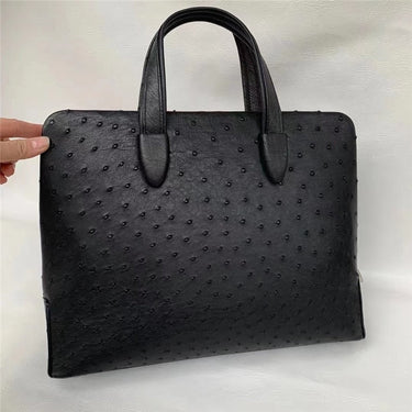 Men's Authentic Ostrich Skin Passcode Zipper Closure Briefcase Handbag  -  GeraldBlack.com