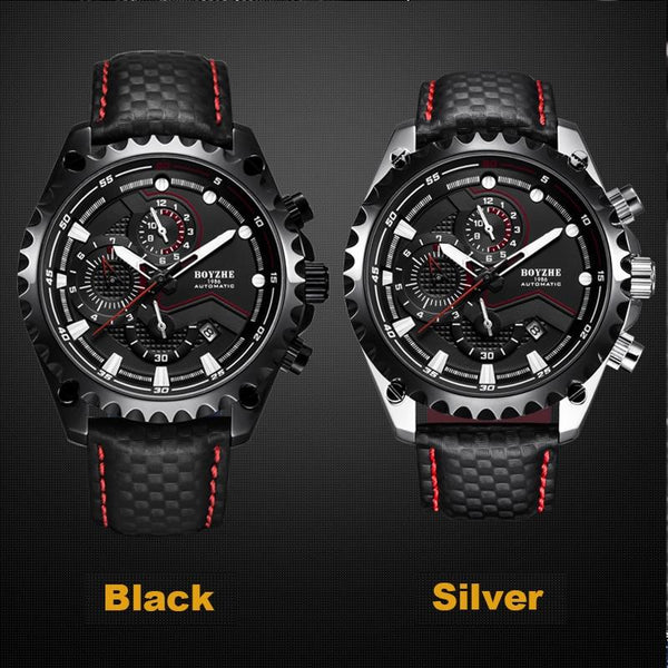 Men's Automatic Mechanical Leather Waterproof Chronograph Sport Wrist Watch - SolaceConnect.com