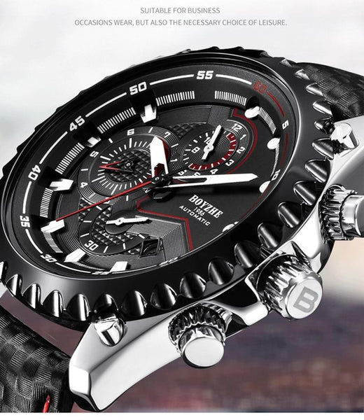 Men's Automatic Mechanical Leather Waterproof Chronograph Sport Wrist Watch - SolaceConnect.com
