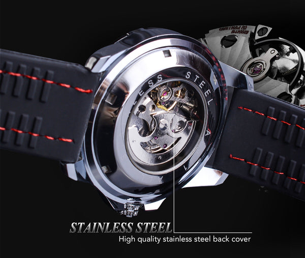 Men's Automatic Mechanical Skeleton Self Wind Silicone Strap Watch  -  GeraldBlack.com