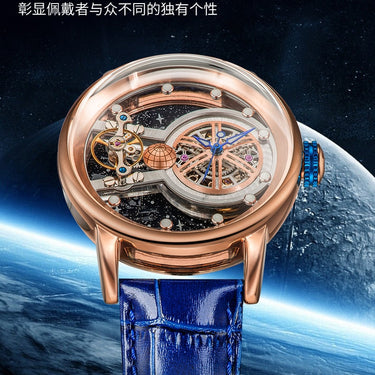 Men's automatic mechanical waterproof luminous hollowed big large dial wristwatch leather watch  -  GeraldBlack.com